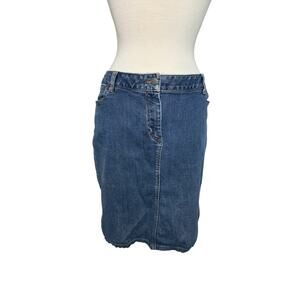 TALBOTS WOMAN Denim Straight Skirt Size 14W Cotton Stretch Modest Pockets